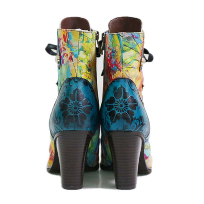Retro Hand Painted Leather Boots Booties by Colorstepshoes – Don't Panic Shoes