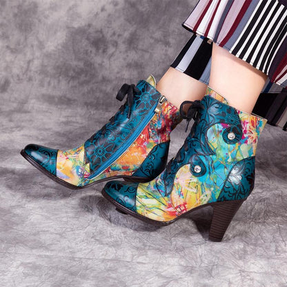 Retro Hand Painted Leather Boots Booties by Colorstepshoes – Don't Panic Shoes
