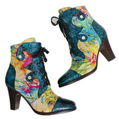Retro Hand Painted Leather Boots Booties by Colorstepshoes – Don't Panic Shoes