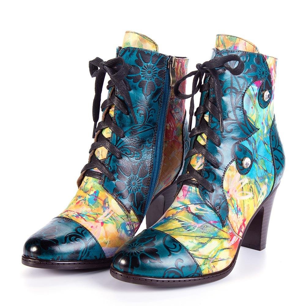 Retro Hand Painted Leather Boots Booties by Colorstepshoes – Don't Panic Shoes