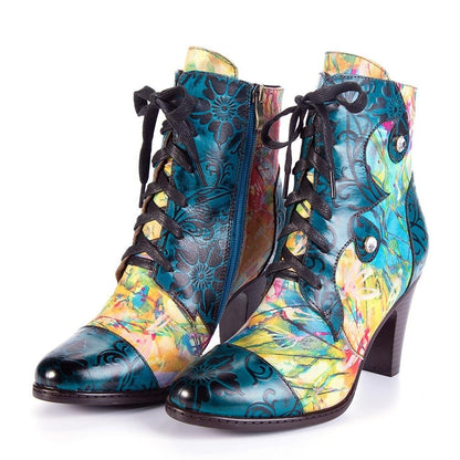 Retro Hand Painted Leather Boots Booties by Colorstepshoes – Don't Panic Shoes