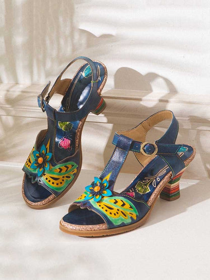 Retro Handmade Colored Stripe Heel Comfy Sandals Pumps by Colorstepshoes – Don't Panic Shoes