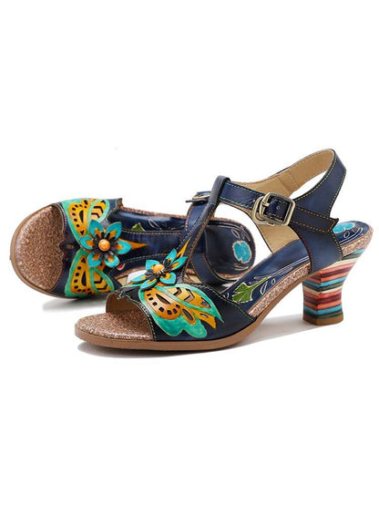 Retro Handmade Colored Stripe Heel Comfy Sandals Pumps by Colorstepshoes – Don't Panic Shoes