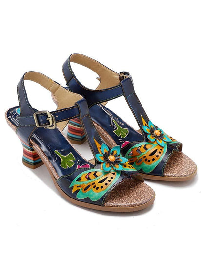 Retro Handmade Colored Stripe Heel Comfy Sandals Pumps by Colorstepshoes – Don't Panic Shoes