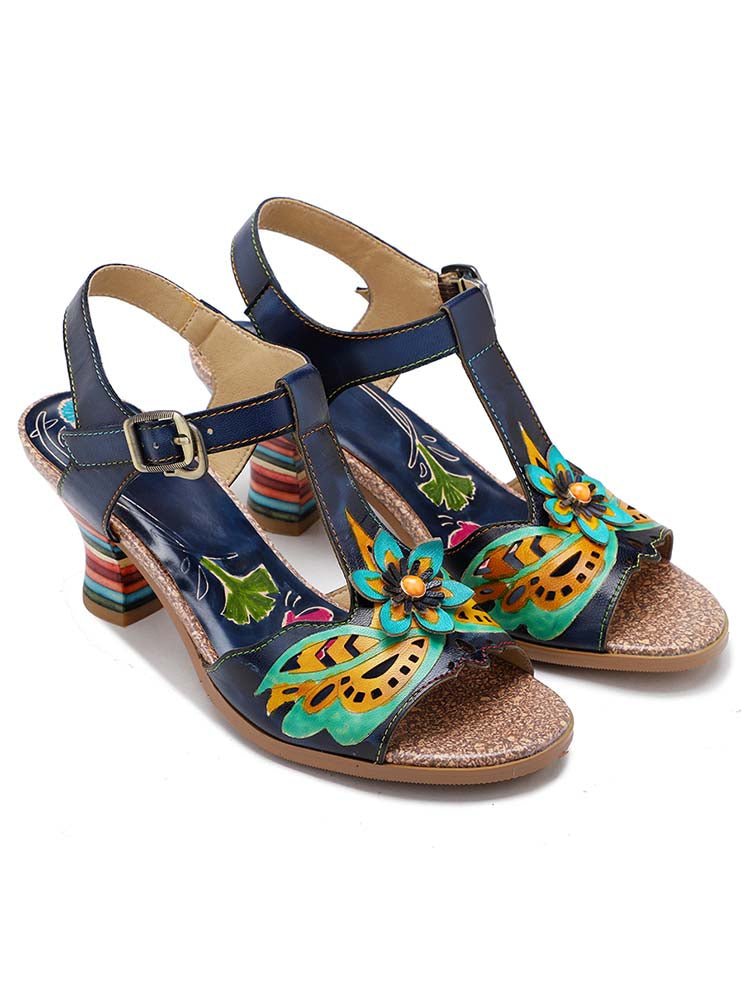 Retro Handmade Colored Stripe Heel Comfy Sandals Pumps by Colorstepshoes – Don't Panic Shoes