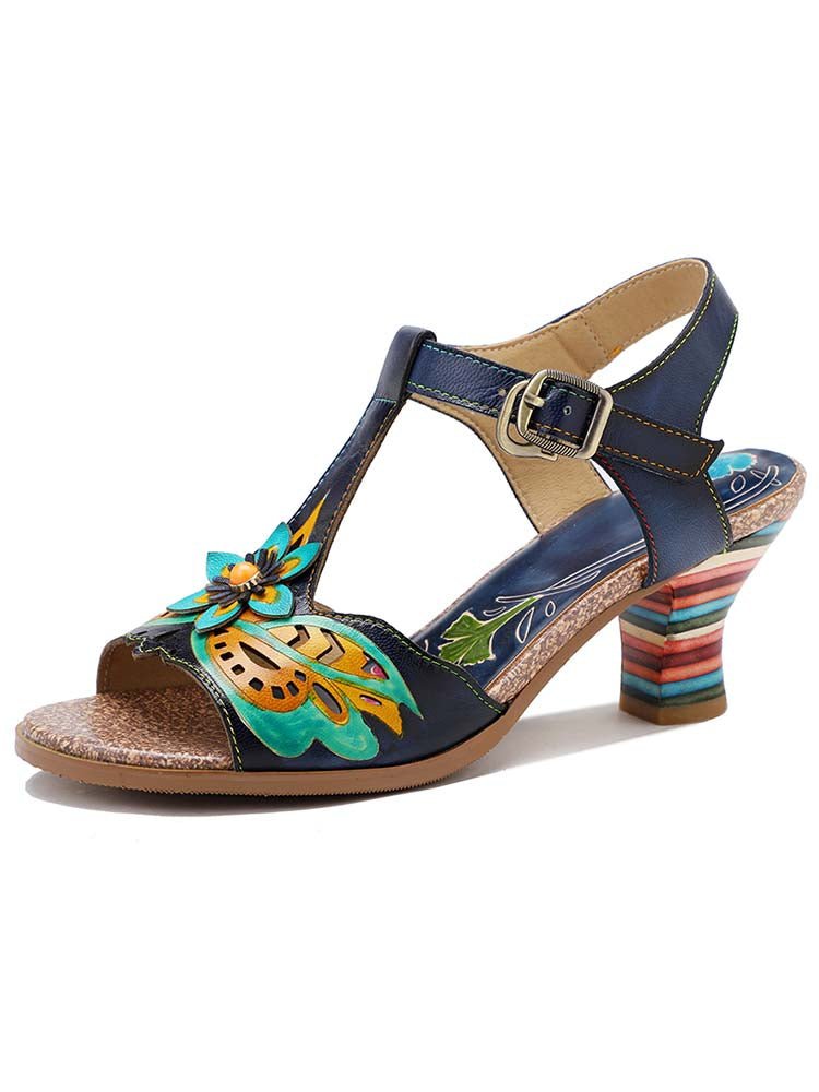 Retro Handmade Colored Stripe Heel Comfy Sandals Pumps by Colorstepshoes – Don't Panic Shoes