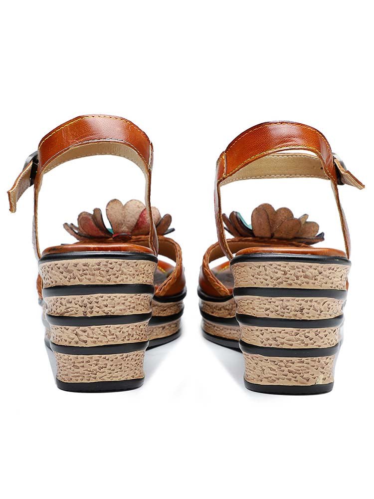 Retro Handmade Floral Wedge Sandals Sandals by Colorstepshoes – Don't Panic Shoes