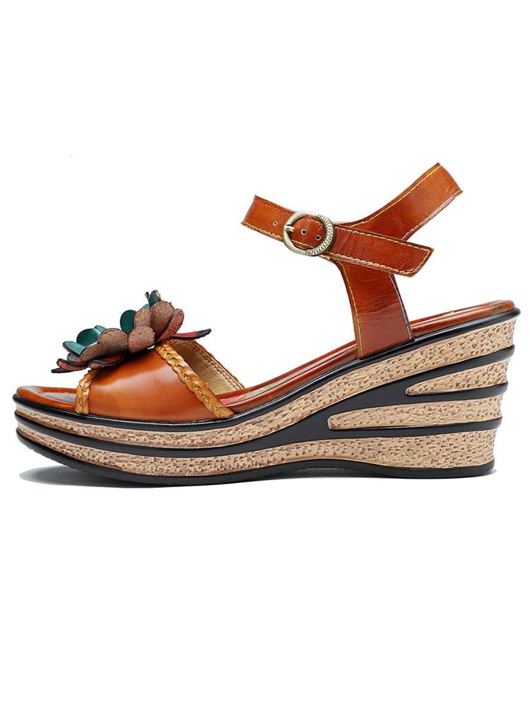 Retro Handmade Floral Wedge Sandals Sandals by Colorstepshoes – Don't Panic Shoes