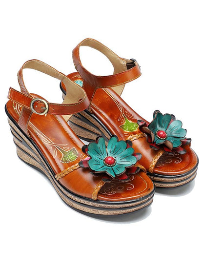 Retro Handmade Floral Wedge Sandals Sandals by Colorstepshoes – Don't Panic Shoes