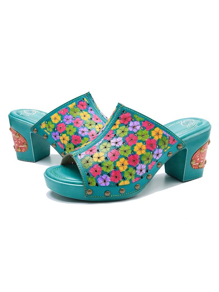 Retro Handmade Four - Color Printed Sandals Sandals by Colorstepshoes – Don't Panic Shoes