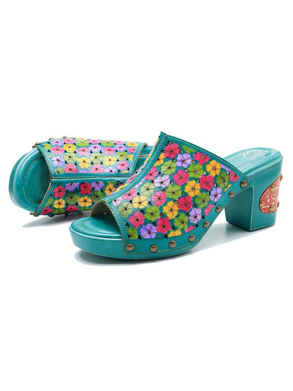 Retro Handmade Four - Color Printed Sandals Sandals by Colorstepshoes – Don't Panic Shoes