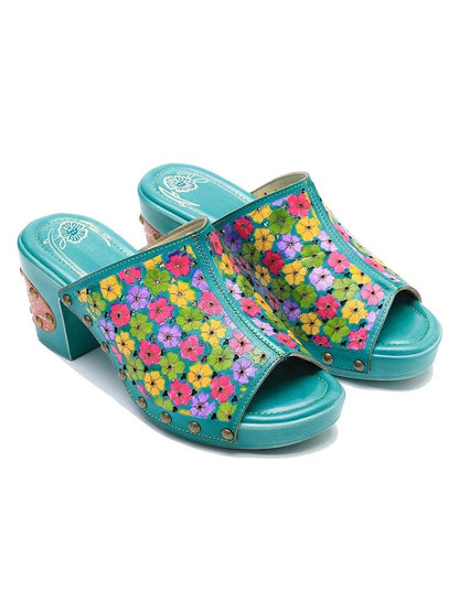 Retro Handmade Four - Color Printed Sandals Sandals by Colorstepshoes – Don't Panic Shoes