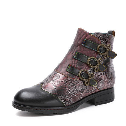 Retro Handmade Leather Painted Floral Flats Boots Booties by Colorstepshoes – Don't Panic Shoes