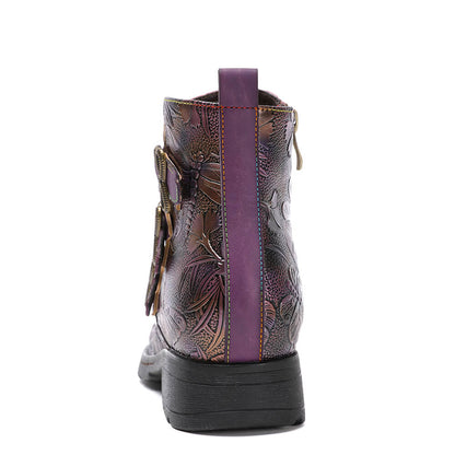 Retro Handmade Leather Painted Floral Flats Boots Booties by Colorstepshoes – Don't Panic Shoes