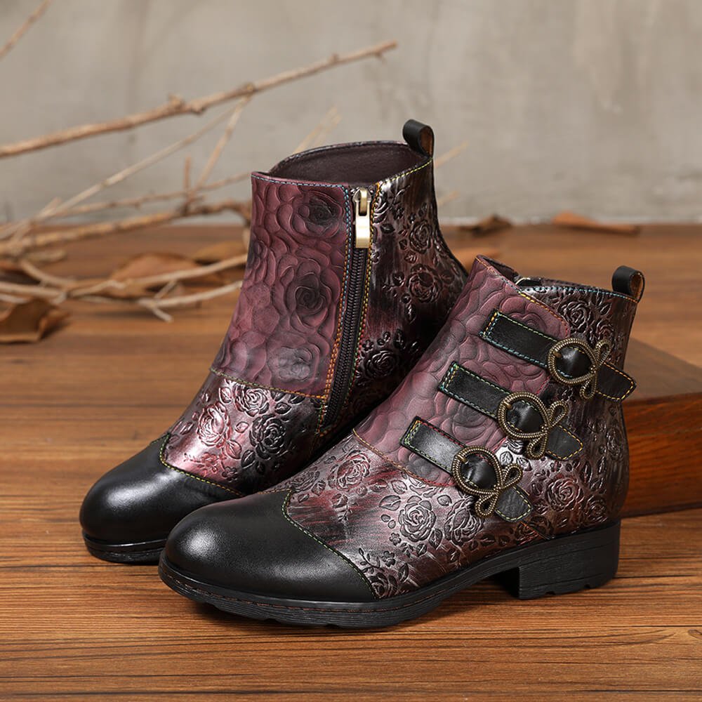 Retro Handmade Leather Painted Floral Flats Boots Booties by Colorstepshoes – Don't Panic Shoes