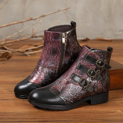 Retro Handmade Leather Painted Floral Flats Boots Booties by Colorstepshoes – Don't Panic Shoes