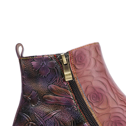 Retro Handmade Leather Painted Floral Flats Boots Booties by Colorstepshoes – Don't Panic Shoes