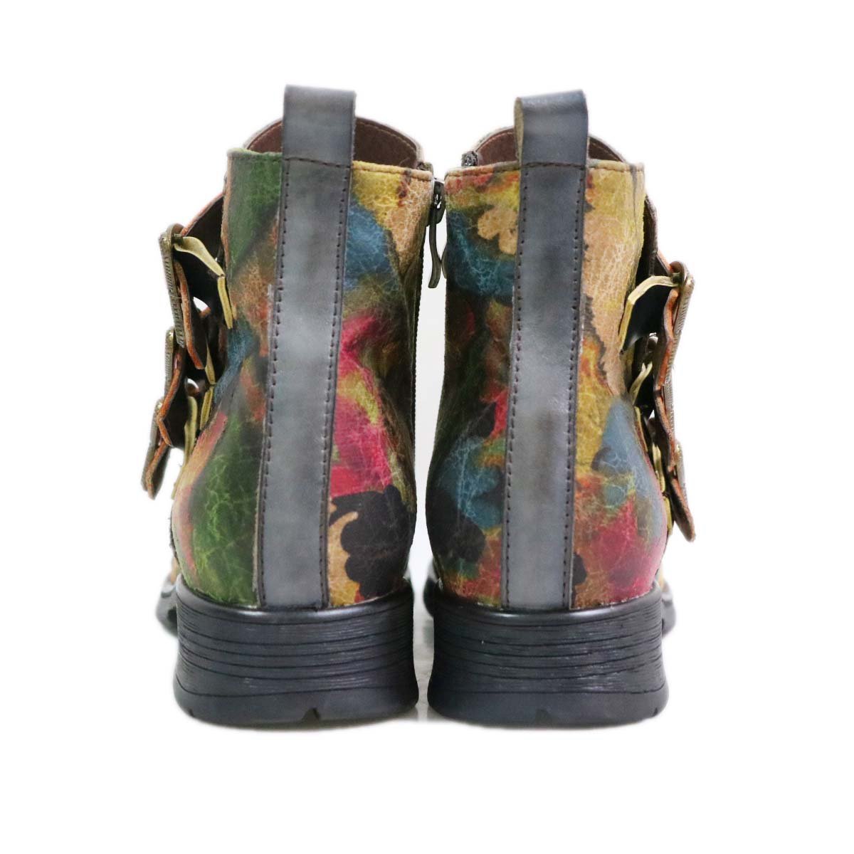 Retro Handmade Leather Painted Floral Flats Boots Booties by Colorstepshoes – Don't Panic Shoes