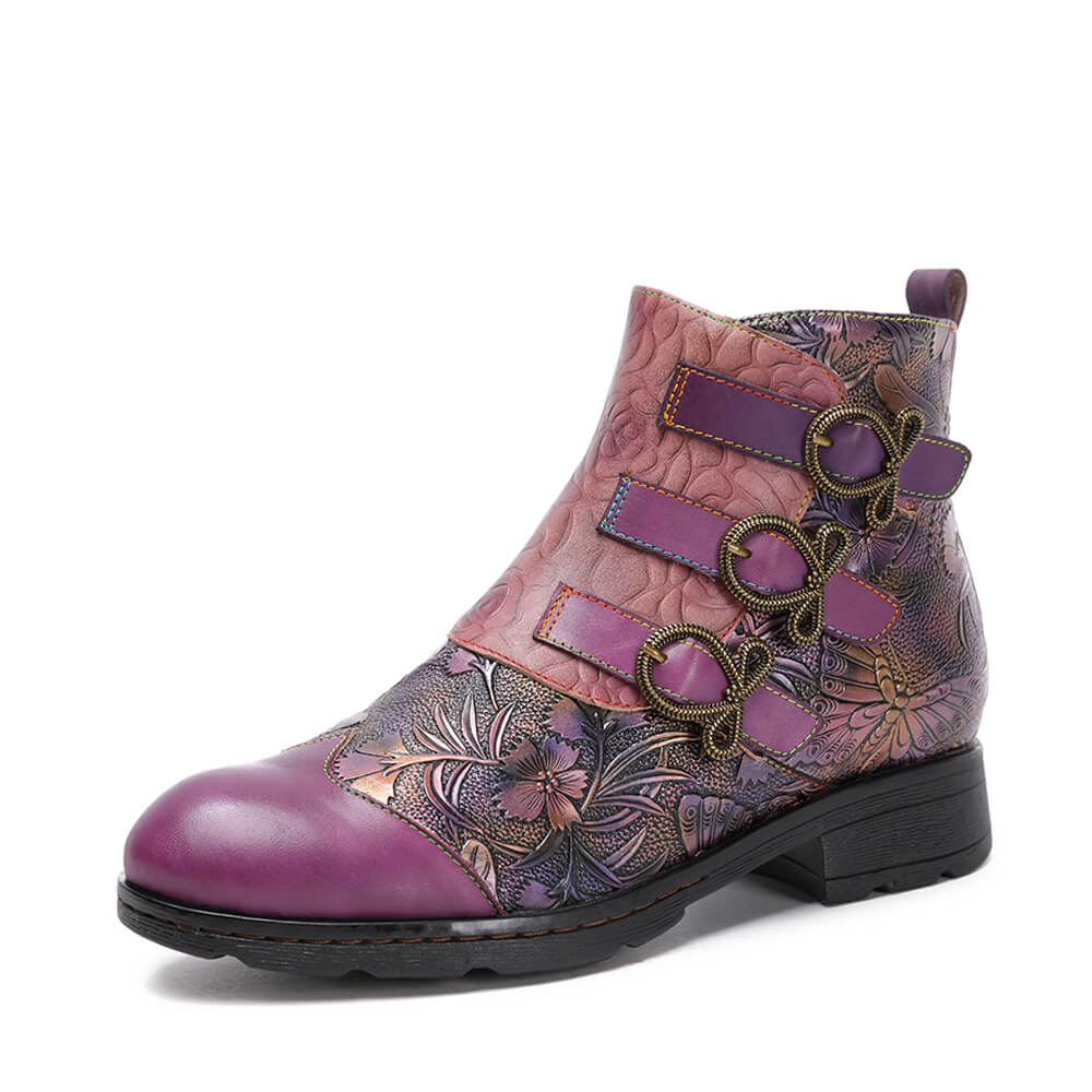 Retro Handmade Leather Painted Floral Flats Boots Booties by Colorstepshoes – Don't Panic Shoes