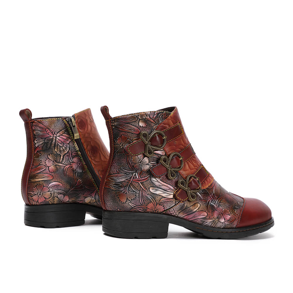 Retro Handmade Leather Painted Floral Flats Boots Booties by Colorstepshoes – Don't Panic Shoes