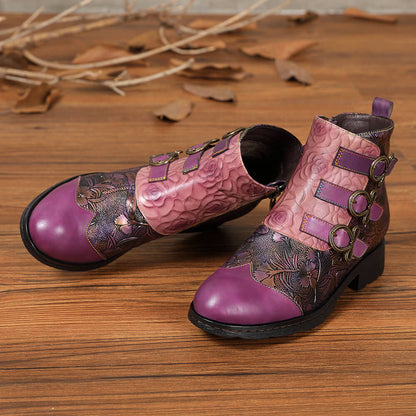 Retro Handmade Leather Painted Floral Flats Boots Booties by Colorstepshoes – Don't Panic Shoes