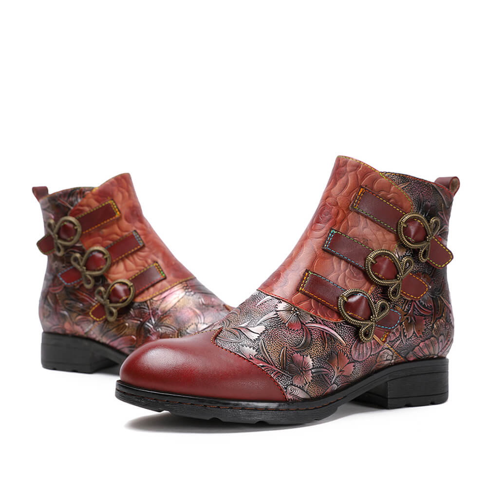 Retro Handmade Leather Painted Floral Flats Boots Booties by Colorstepshoes – Don't Panic Shoes