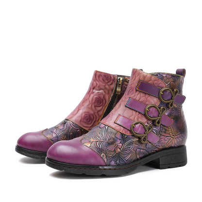 Retro Handmade Leather Painted Floral Flats Boots Booties by Colorstepshoes – Don't Panic Shoes