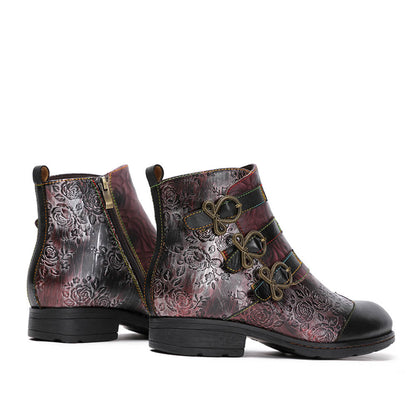 Retro Handmade Leather Painted Floral Flats Boots Booties by Colorstepshoes – Don't Panic Shoes