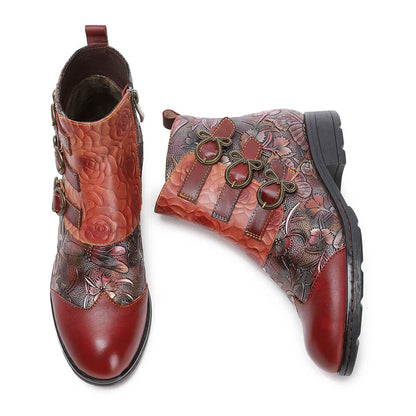 Retro Handmade Leather Painted Floral Flats Boots Booties by Colorstepshoes – Don't Panic Shoes