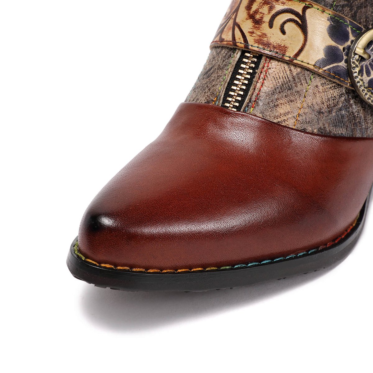 Retro Handmade Vintage Embossed Buckle Leather Boots Booties by Colorstepshoes – Don't Panic Shoes