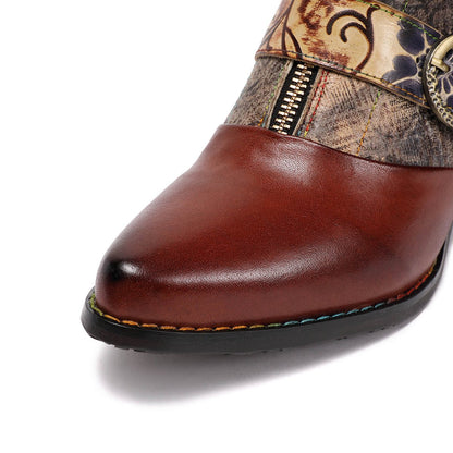 Retro Handmade Vintage Embossed Buckle Leather Boots Booties by Colorstepshoes – Don't Panic Shoes