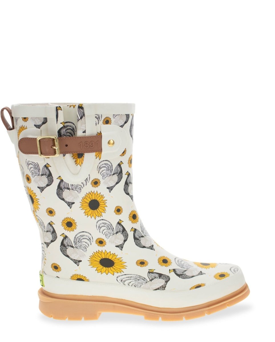 RooSter Rise Mid Rain Boot Women’s Rubber Cream Sunflower Rain Boots by Western Chief Women's – Don't Panic Shoes