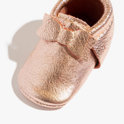 Rose Gold Bow Baby Shoe Bow Mocc by Freshly Picked – Don't Panic Shoes