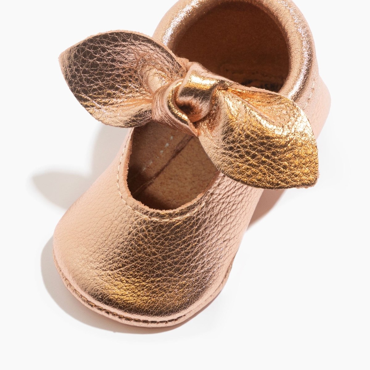 Rose Gold Knotted Bow Baby Shoe Knotted Bow Mocc by Freshly Picked – Don't Panic Shoes