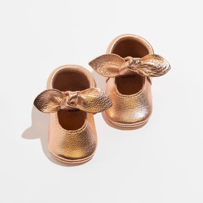 Rose Gold Knotted Bow Baby Shoe Knotted Bow Mocc by Freshly Picked – Don't Panic Shoes