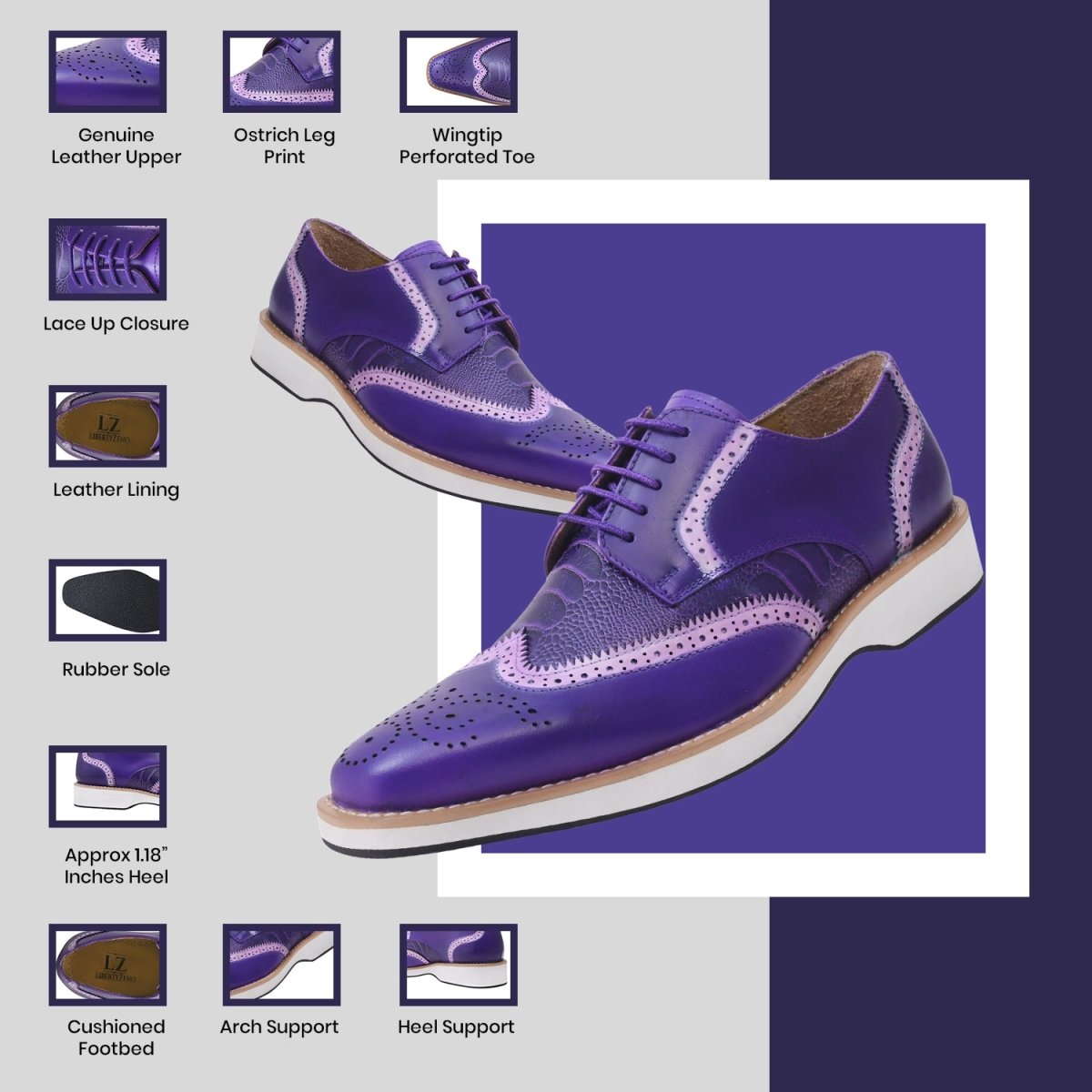 Roy Ostrich Leather Perforated Toe Casual Oxford Dress Shoes Shoes by Libertyzeno – Don't Panic Shoes