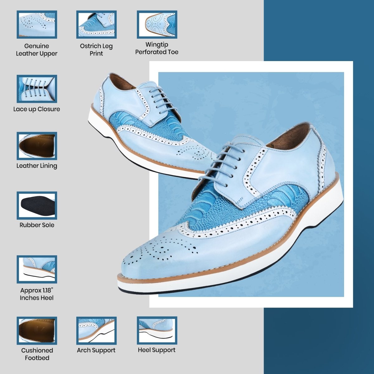 Roy Ostrich Leather Perforated Toe Casual Oxford Dress Shoes Shoes by Libertyzeno – Don't Panic Shoes