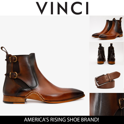 The Royal Hand Craft Tan Leather Double-Buckle Chelsea Men Boot