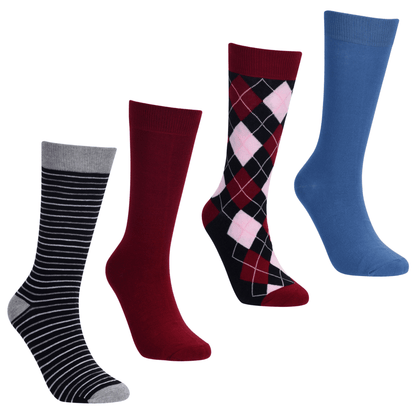 Rustic Gentleman Sock Bundle Mens Cotton Blend Patterned Dress Crew Socks 4 Pack Socks by No Cold Feet – Don't Panic Shoes