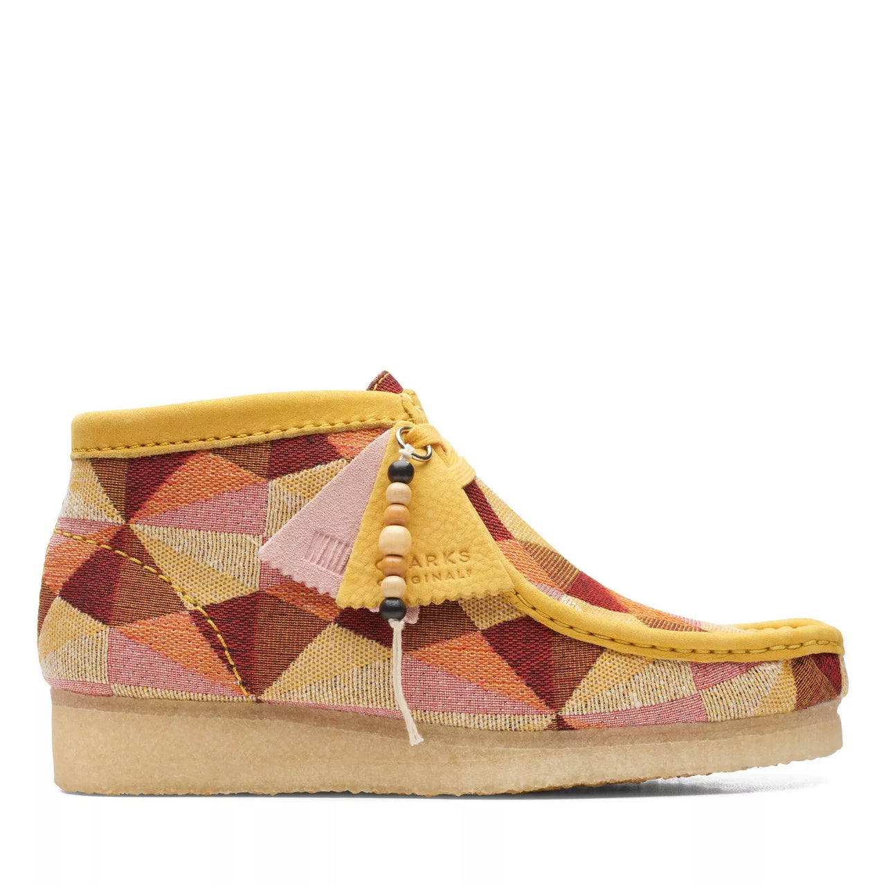 Womens Clarks Wallabee Boot in Yellow and Tan Suede