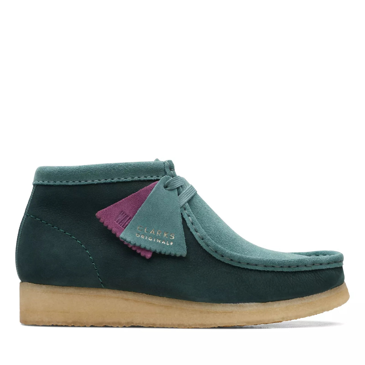 Womens Clarks Wallabee Boot in Teal and Brown Suede 