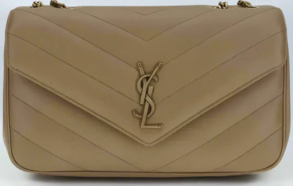 Beige Saint Laurent LouLou Shoulder Bag - Luxury Leather