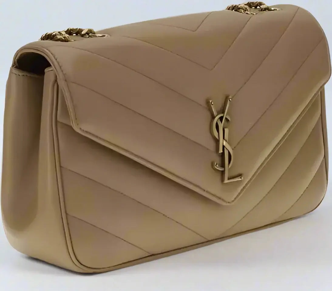 Beige Saint Laurent LouLou Shoulder Bag - Luxury Leather