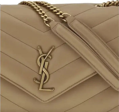 Beige Saint Laurent LouLou Shoulder Bag - Luxury Leather