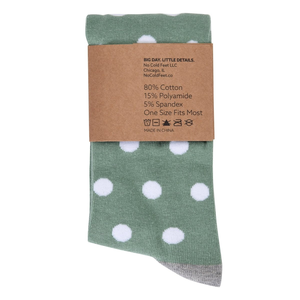 Sage Green White Polka Dot Socks Crew Ankle Soft Comfortable Everyday Style For Women And Men Socks by No Cold Feet – Don't Panic Shoes