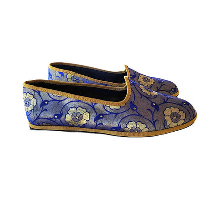Sangeet Royal Womens Royal Blue Silk Jacquard Embroidered Slip On by Mar Soreli – Don't Panic Shoes