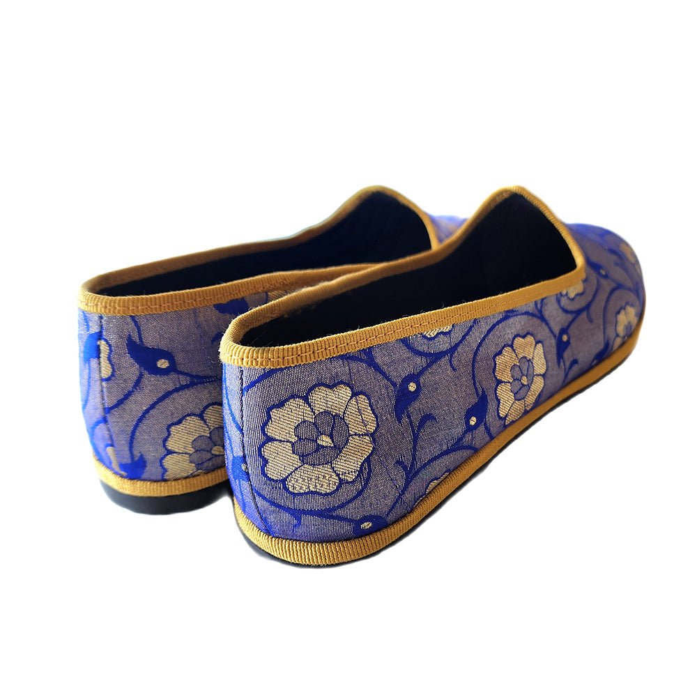 Sangeet Royal Womens Royal Blue Silk Jacquard Embroidered Slip On by Mar Soreli – Don't Panic Shoes