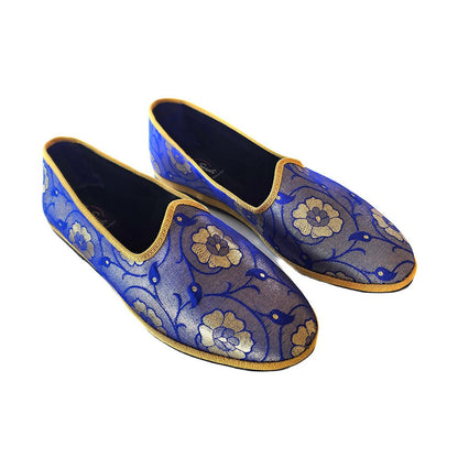 Sangeet Royal Womens Royal Blue Silk Jacquard Embroidered Slip On by Mar Soreli – Don't Panic Shoes