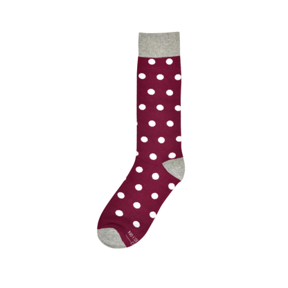 Sangria And White Polka Dot Crew Socks Fashionable Comfortable Novelty Socks Ideal Gift Socks by No Cold Feet – Don't Panic Shoes