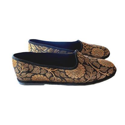 Sapna Friulana Silk Jacquard Ballet Flat Women’S Black Gold Slip On by Mar Soreli – Don't Panic Shoes